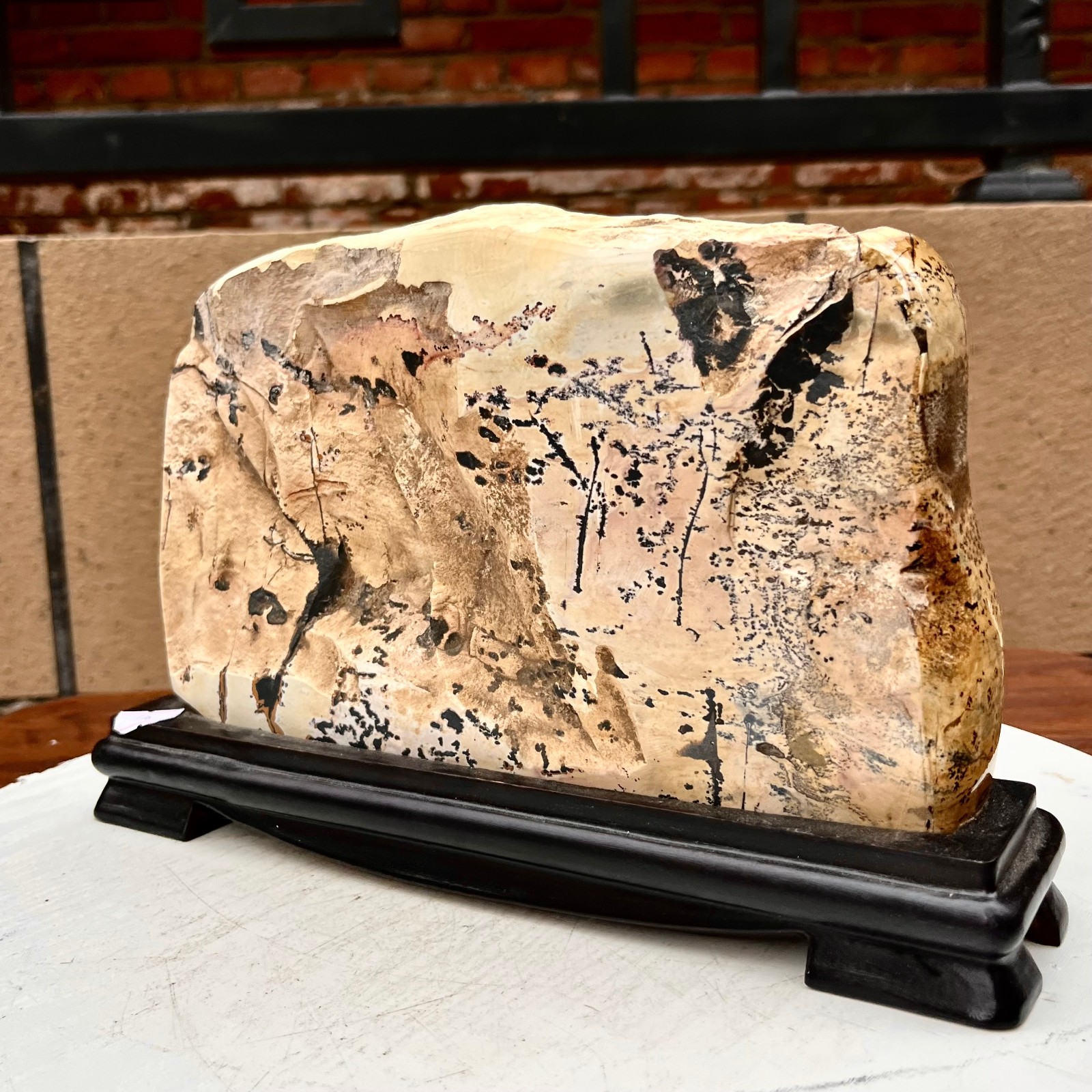 7.04LB Beautiful Natural Chinese Dendritic Limestone Picture Stone Guohua – Rare