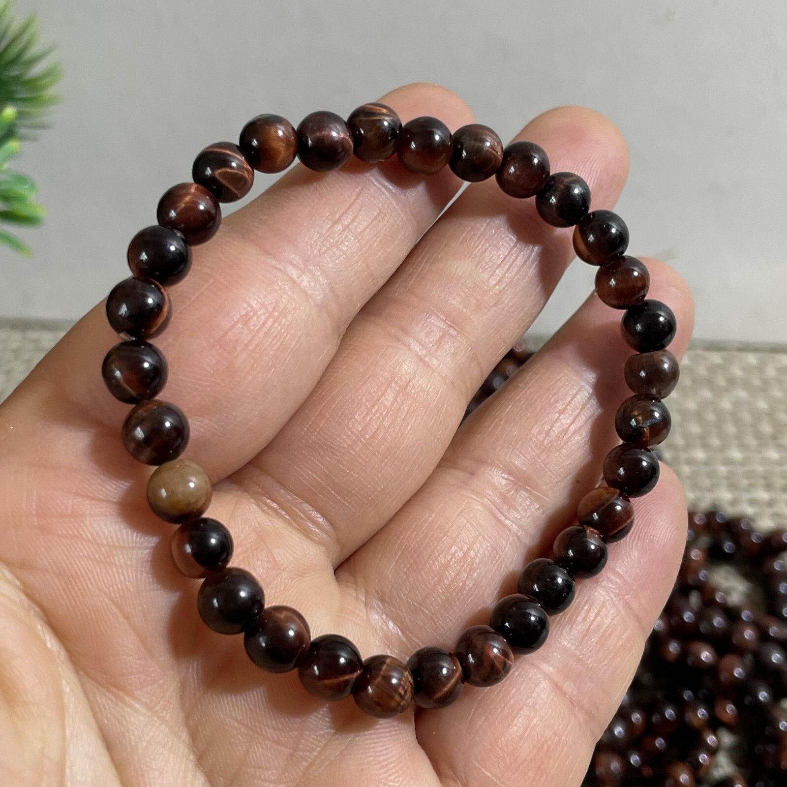 Wholesale 5Pcs Red Tiger Eye Stone 6mm Quartz Crystal Stretch Bracelet