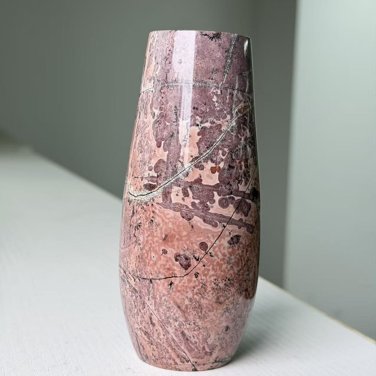 1.1LB 5.1″ Natural Picture Jasper Vase Crystal Carving Healing Home Decor