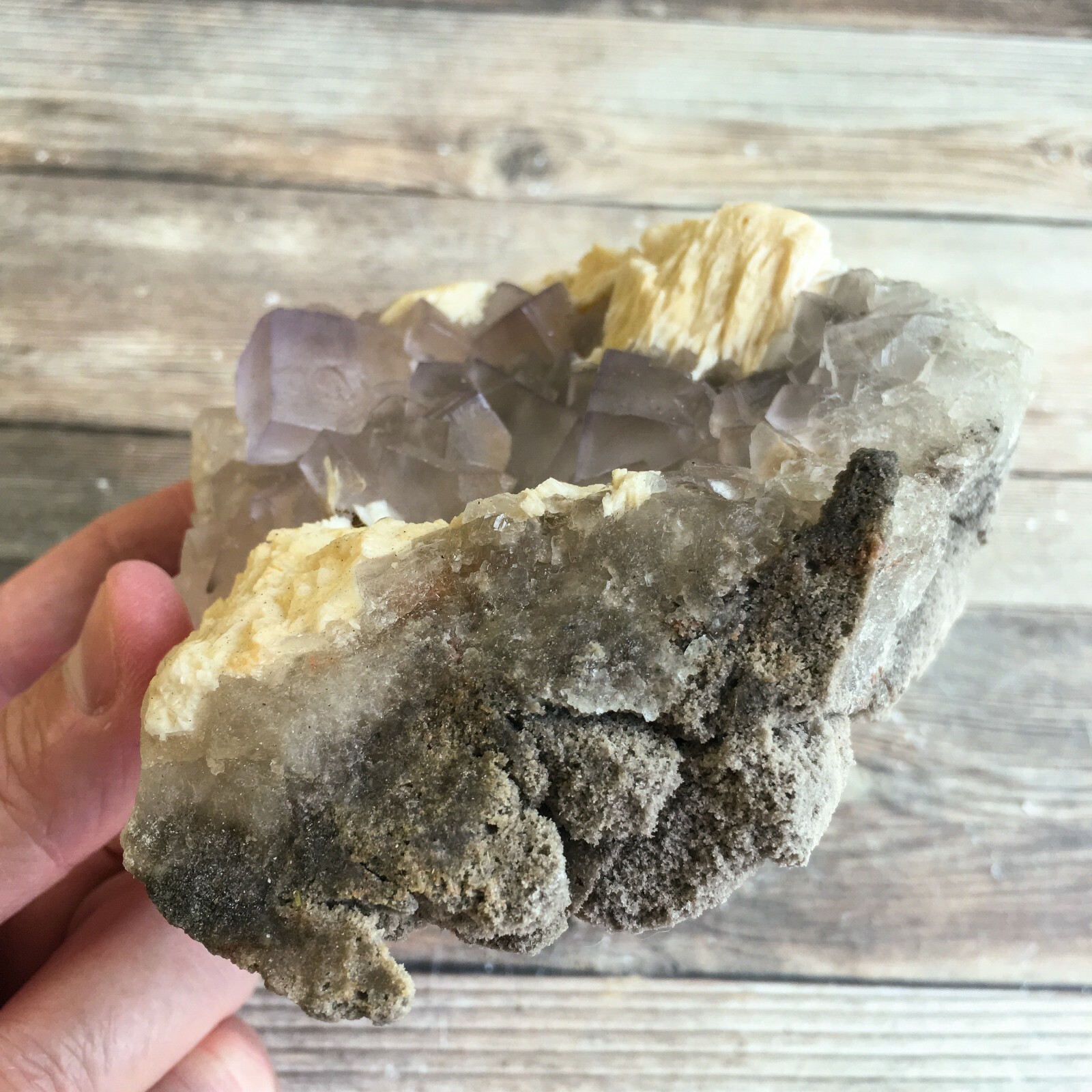Purple (Lilac) Fluorite Crystal Cluster w/ Baryte: 3.8″ Long; 1 lb 7 oz (644 g);