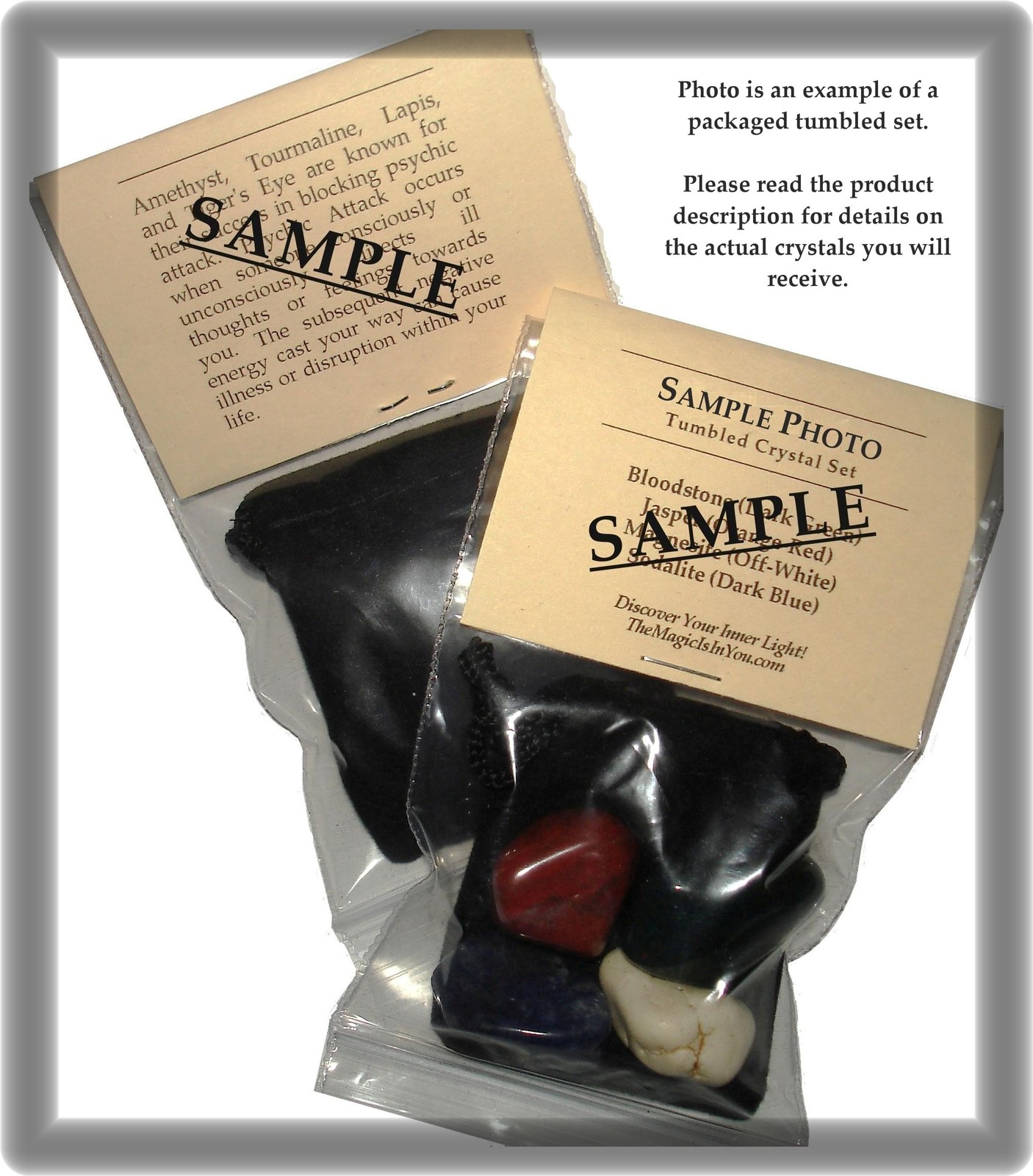 PSYCHIC ATTACK BLOCKER Tumbled Crystal Healing Set = 4 Gemstones + Pouch + Card