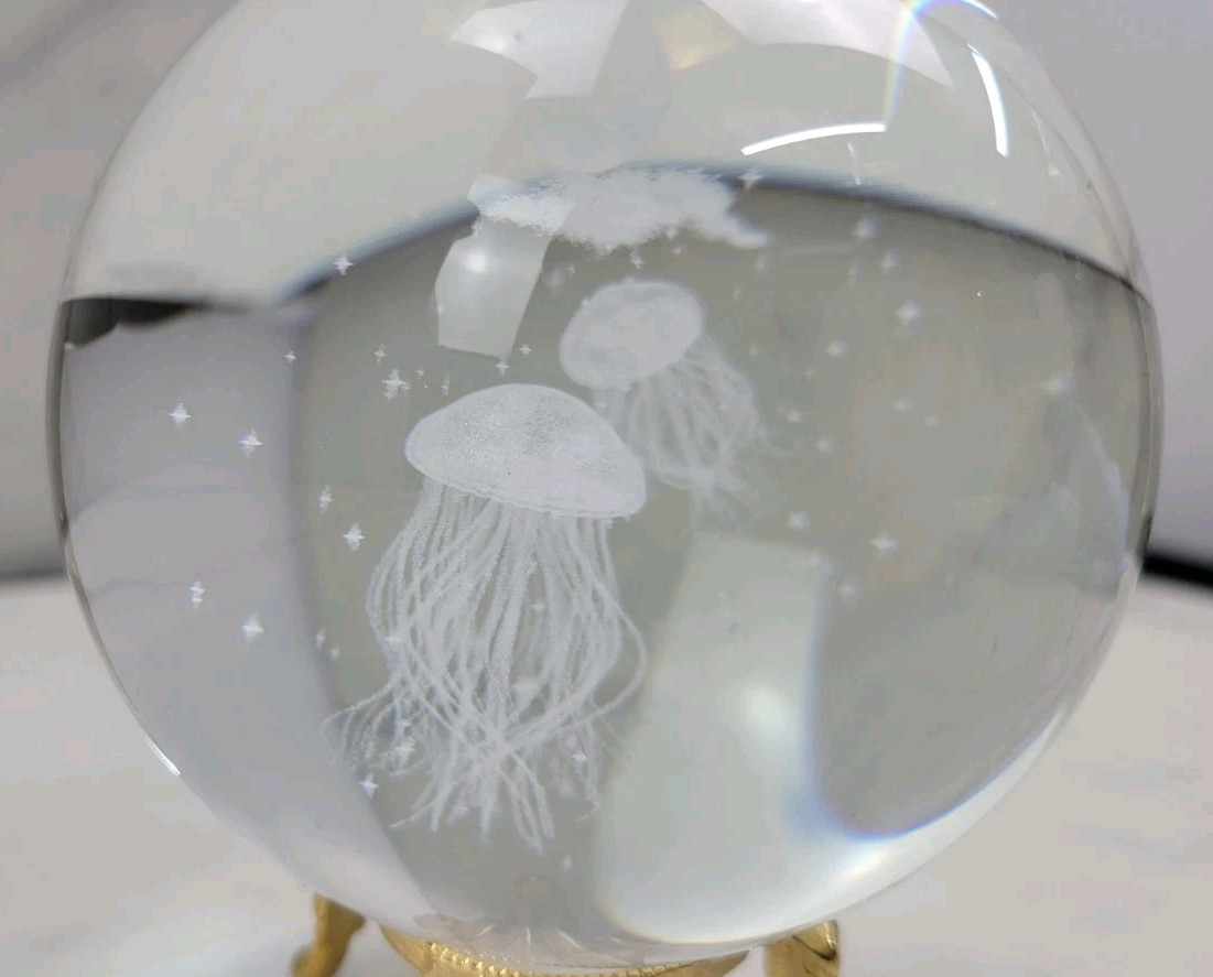 Jellyfish Crystal Ball No Stand, 3D Laser Engraved Glass Sphere Decorative Ball