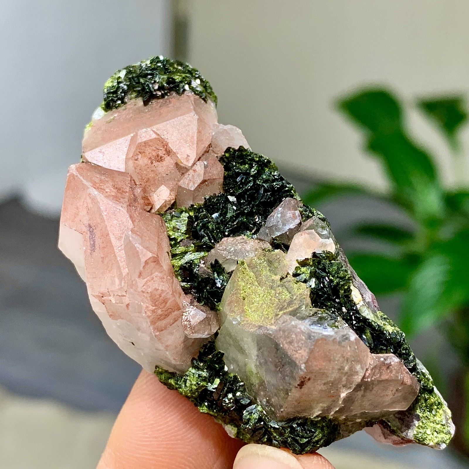 41G Natural beautiful epidote quartz with garden Crystal mineral symbiosis