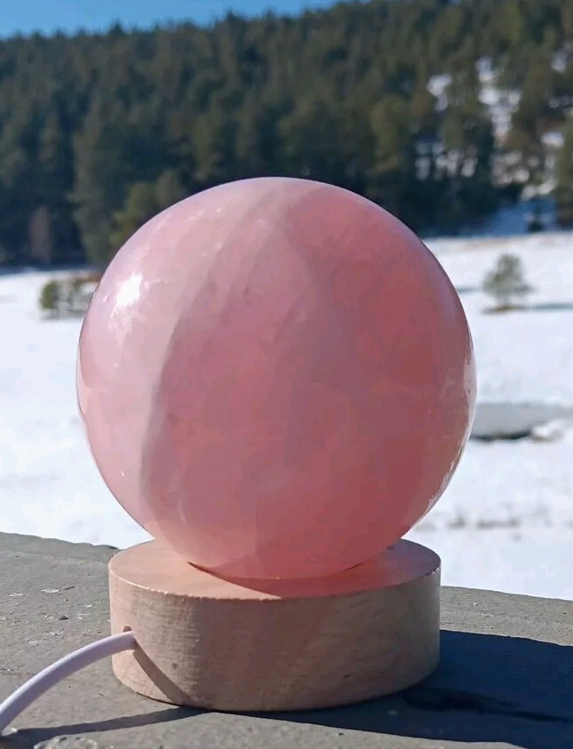 Polished Rose Quartz Crystal Ball Lamp 1 1/4lbs Sphere W LED Stand Large Vivid