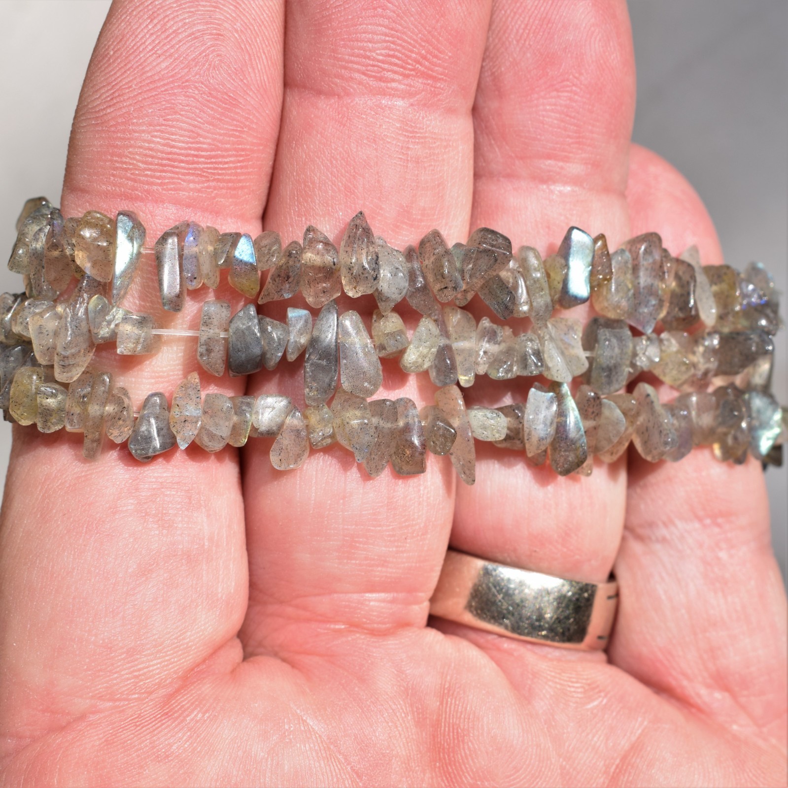 Premium CHARGED Labradorite Crystal Chip Stretchy Bracelet + Selenite Heart