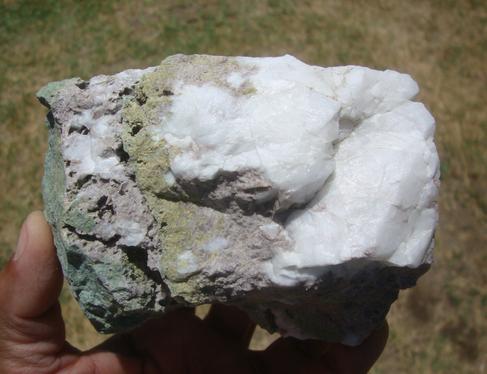 Light purple Axinite, green Epidote, and white Quartz, Stanislaus Co., CA