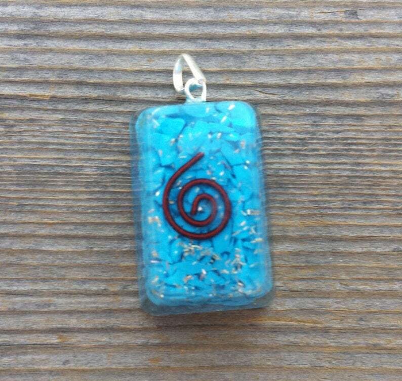 ORGONE TURQUOISE GEMSTONE RECTANGLE PENDANT ORGONITE (ONE)