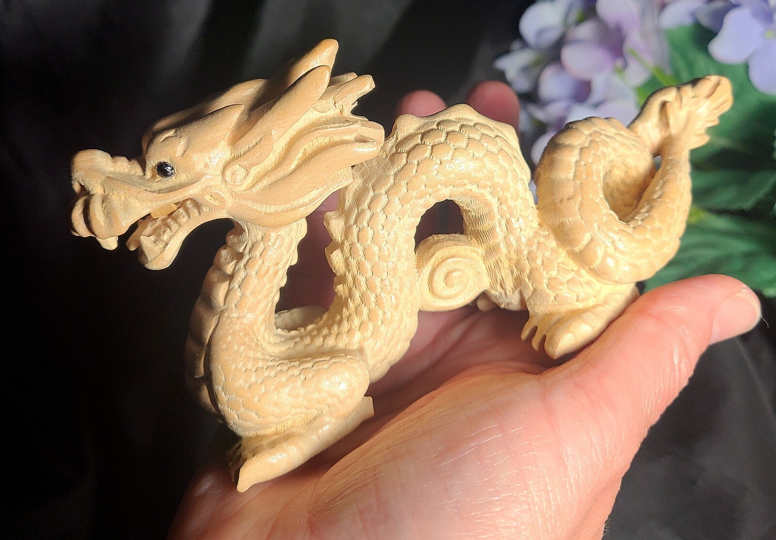 Large 6″ Full Body Detailed Wood Dragon Carving Figure – 2024 Year of The Dragon