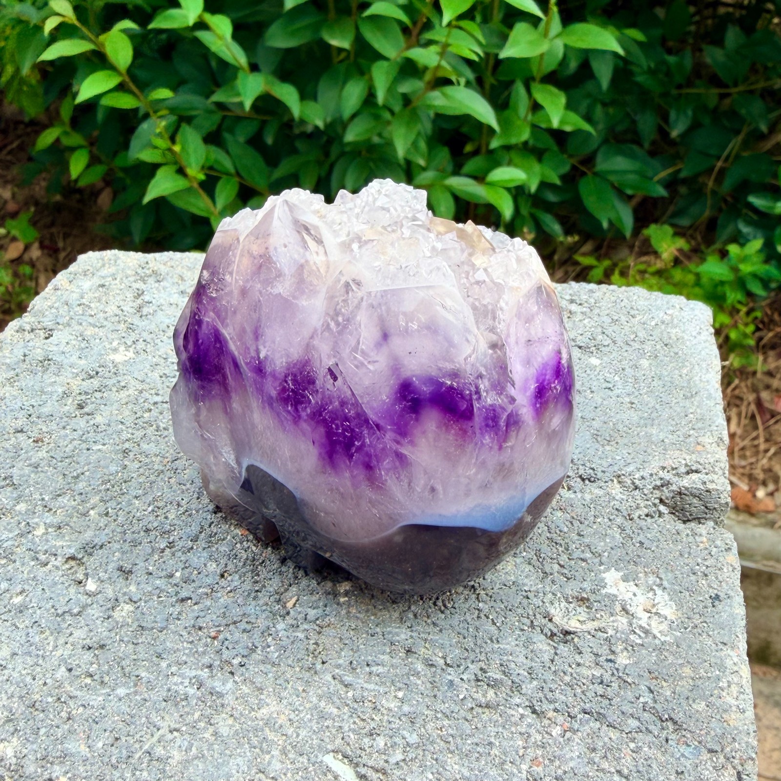 493g Amethyst agate crystal cave skull, Rare hand carved skull specimen