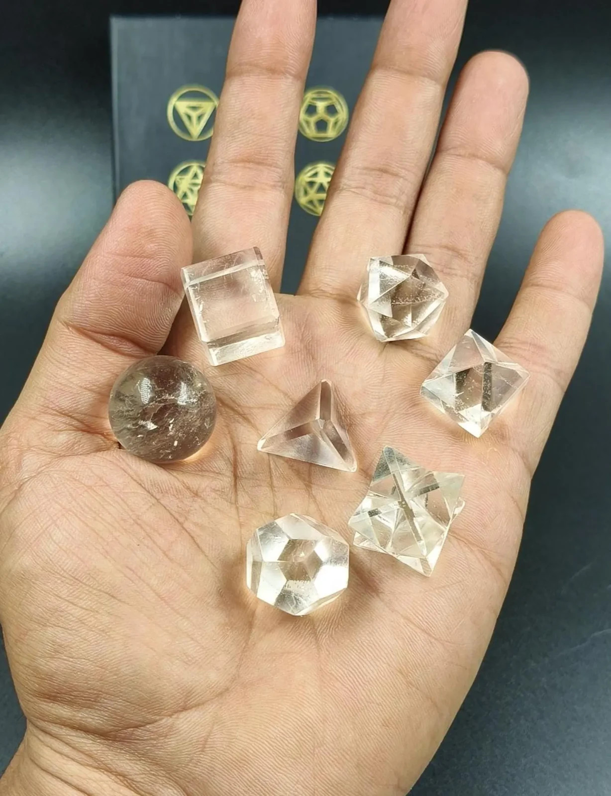 7-Piece Clear Quartz Crystal Set Sacred Geometry Healing Stones Spiritual Decor