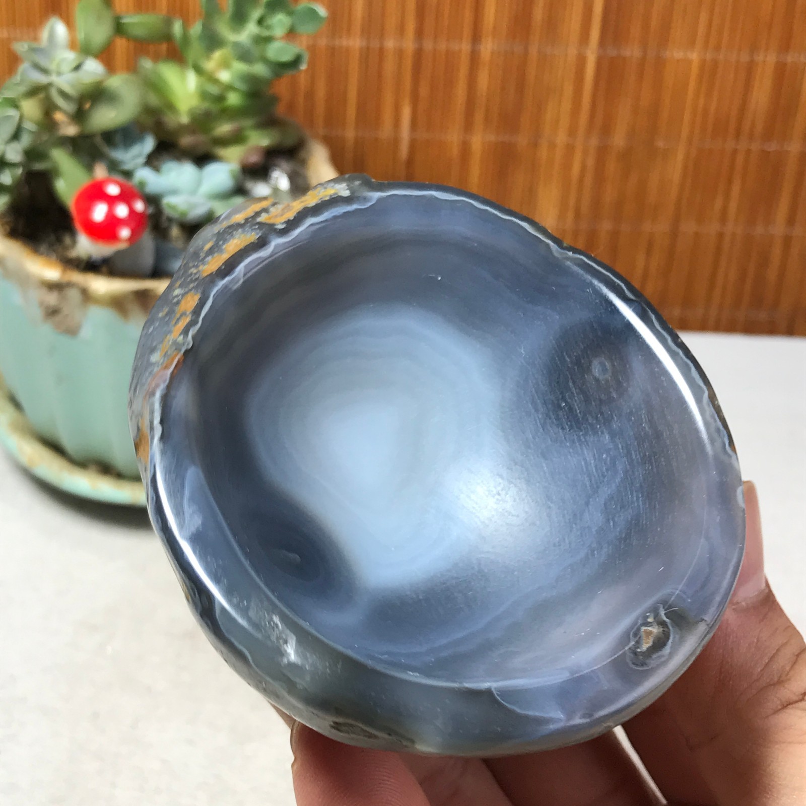 88-73-40mm Natural Polished Agate Carved Stone Rock Ashtray Ash Tray 257g A6326