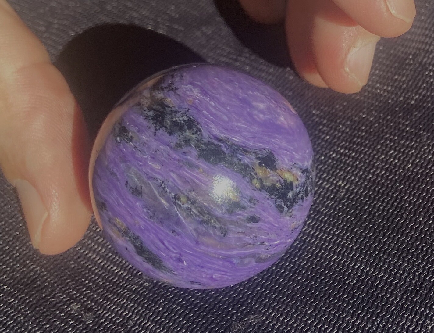 Charoite Fine Grade 36 Milliter Sphere w/ Display Stand 64 Grams Siberia Russia