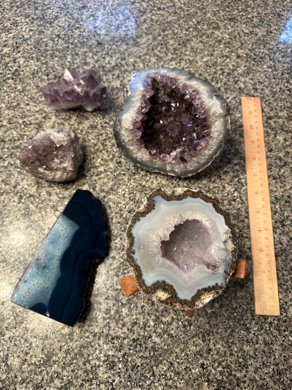Amethyst Geodes & Agate Slices – Inherited Collection (5 Pieces)