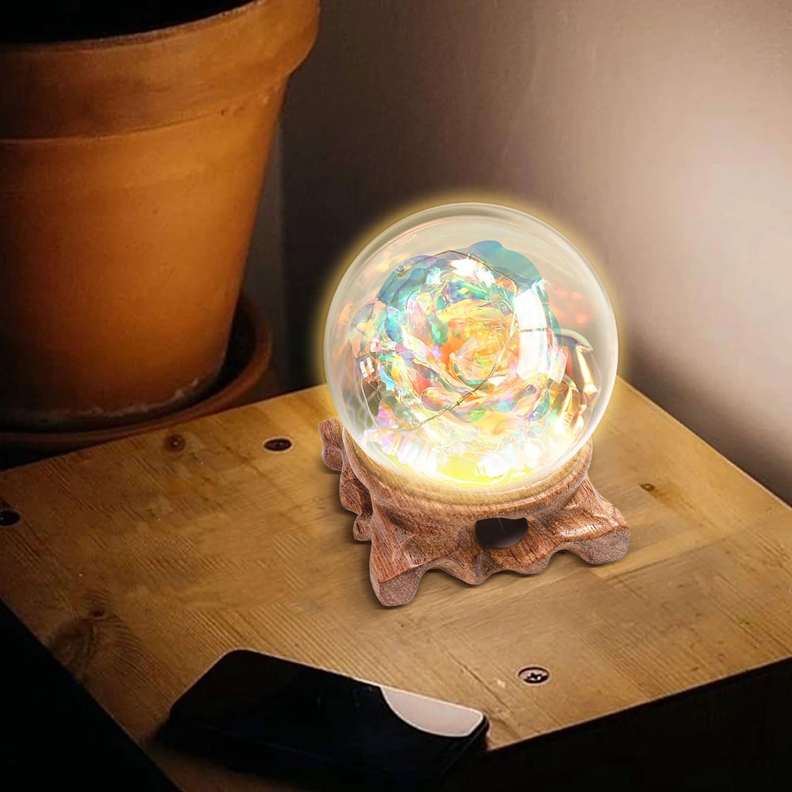 2 Inch Round Wooden Led Lights Display Base, Warm Light Display Stand Root Ca…