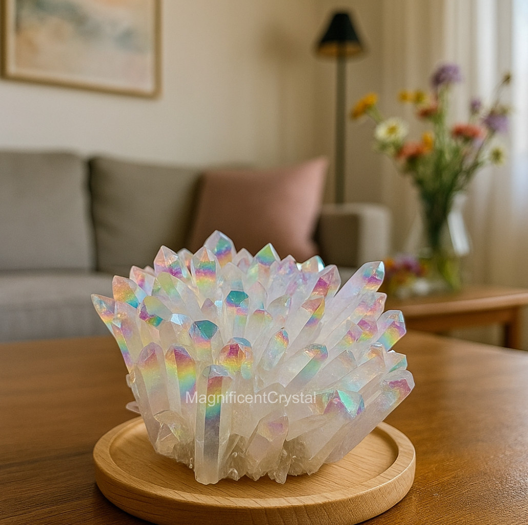 500G Rainbow Angel Aura Crystal Geode Multicolor Cluster Mineral Specimen Decor