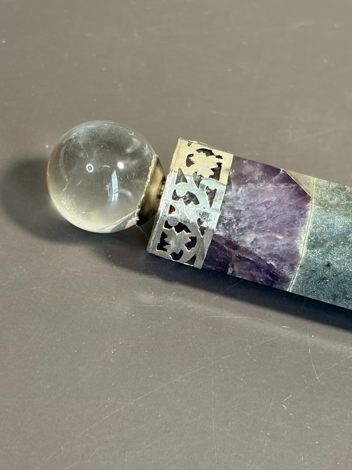 8” Chakra Healing Wand – 7 Bonded Stones w/Clear Quartz Point NEW