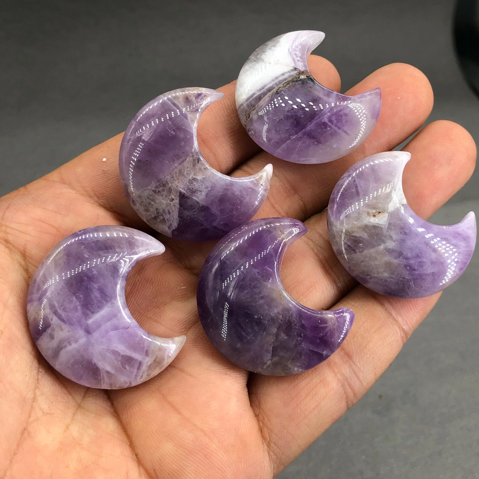 10pc Natural dreamy amethyst Quartz carved moon crystal reiki healing random