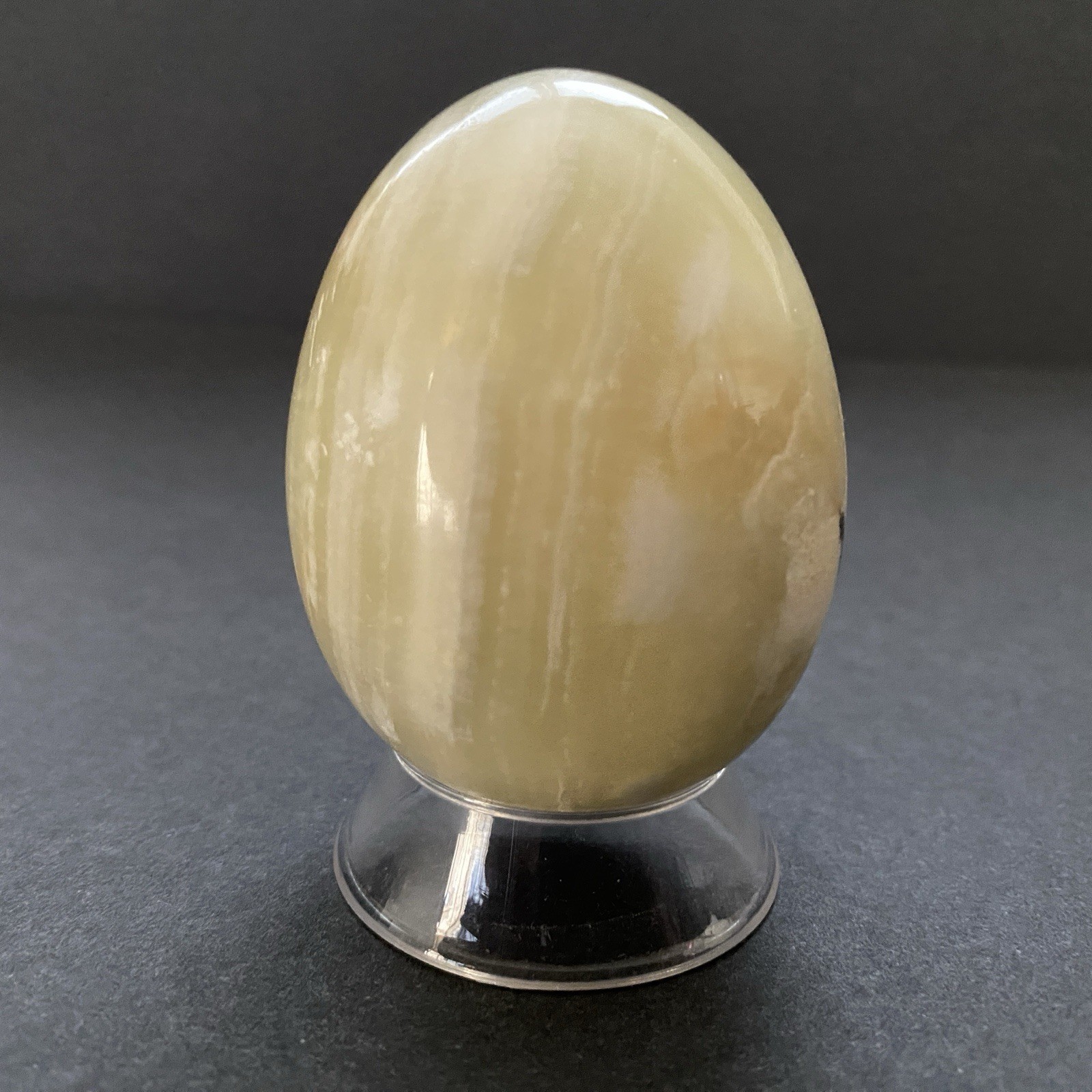 Natural Onyx Stone Egg With Stand Hand Polished Banded Agate Calcite Crystal