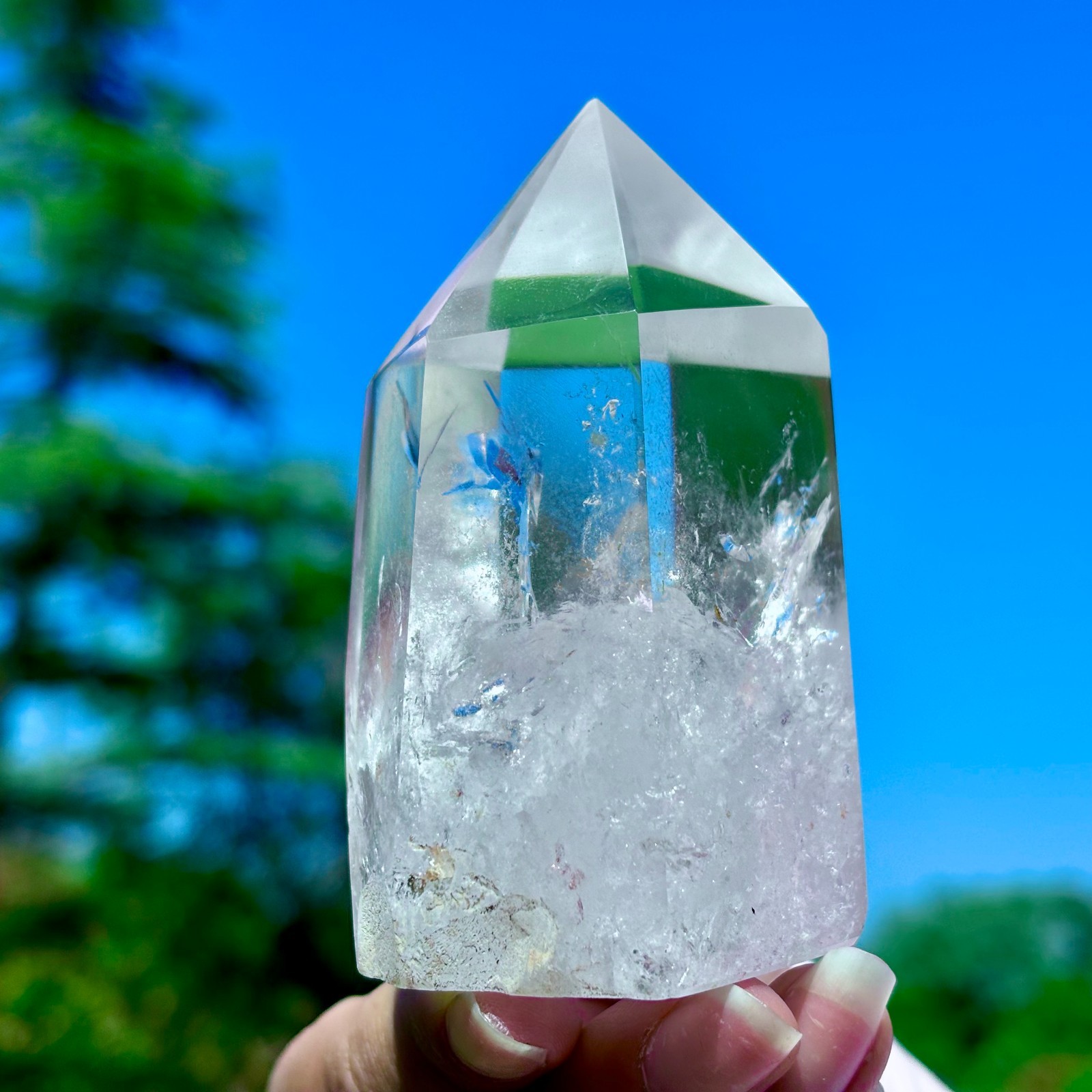 274G Natural Clear White Crystal Obelisk Transparent Quartz Energy Column Reik
