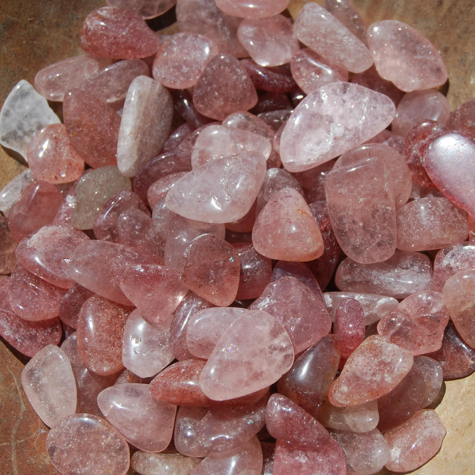 10pcs Strawberry Quartz Tumbled Stones, Tanzurine Quartz, Small Crystal Set