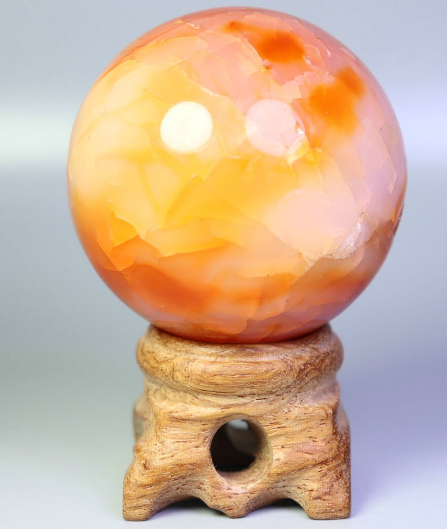139g Natural Polished Red Orange Carnelian Agate Crystal Sphere Ball + Stand
