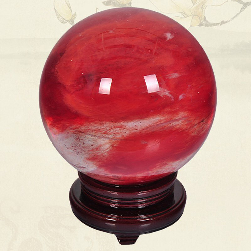 2LB Big Natural Red Smelting Quartz Crystal Sphere Healing Energy Ball W/ Stand