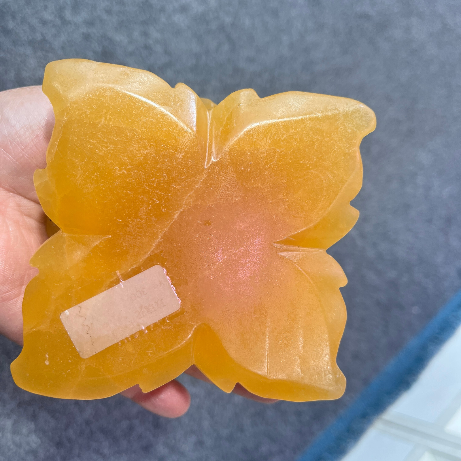 1PC Natural yellow calcite Quartz Carved Peony Flower Skull Crystal Reiki gift