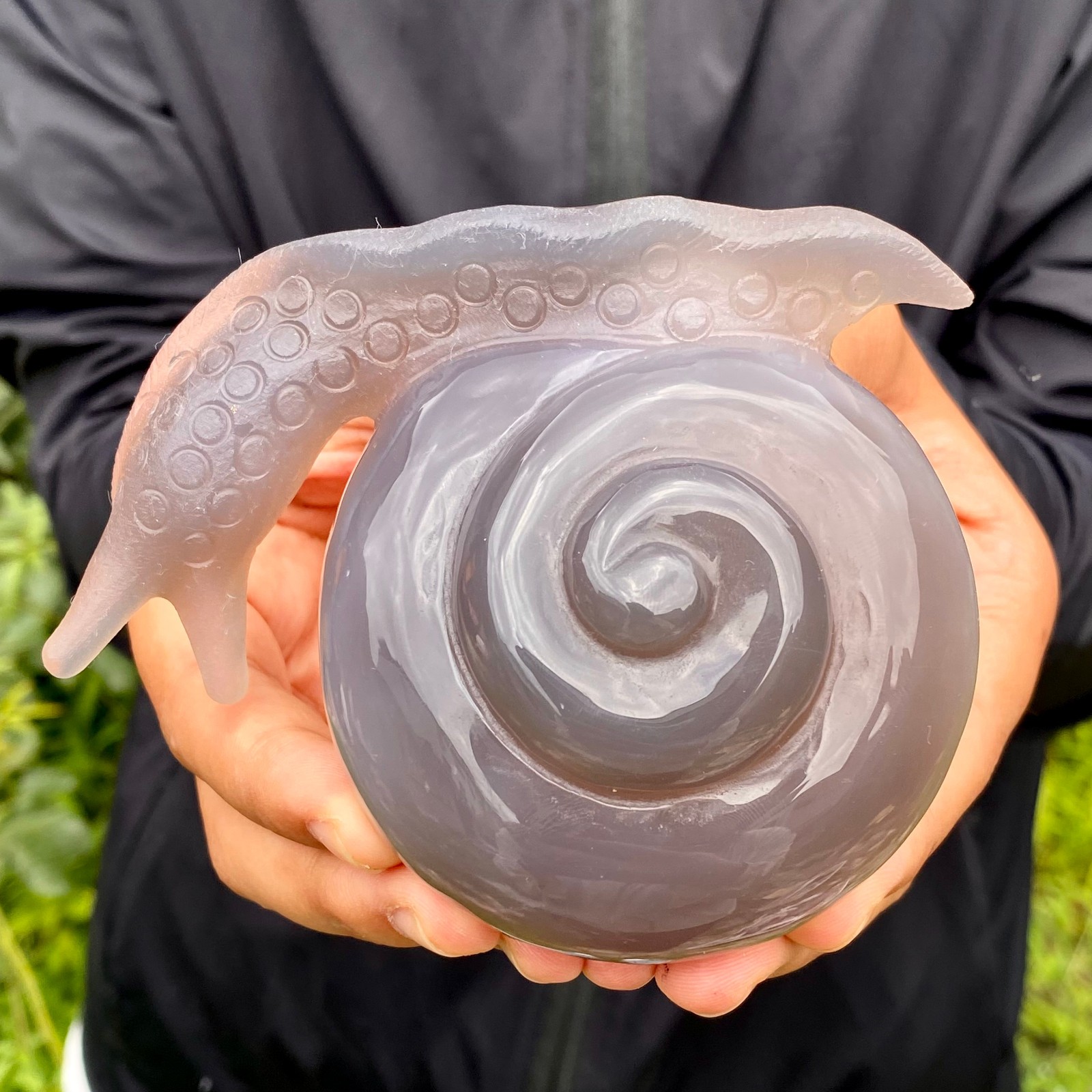 360G Natural Ocean Agate Snail Hand Carving Gemstone Ornament Home Decoration