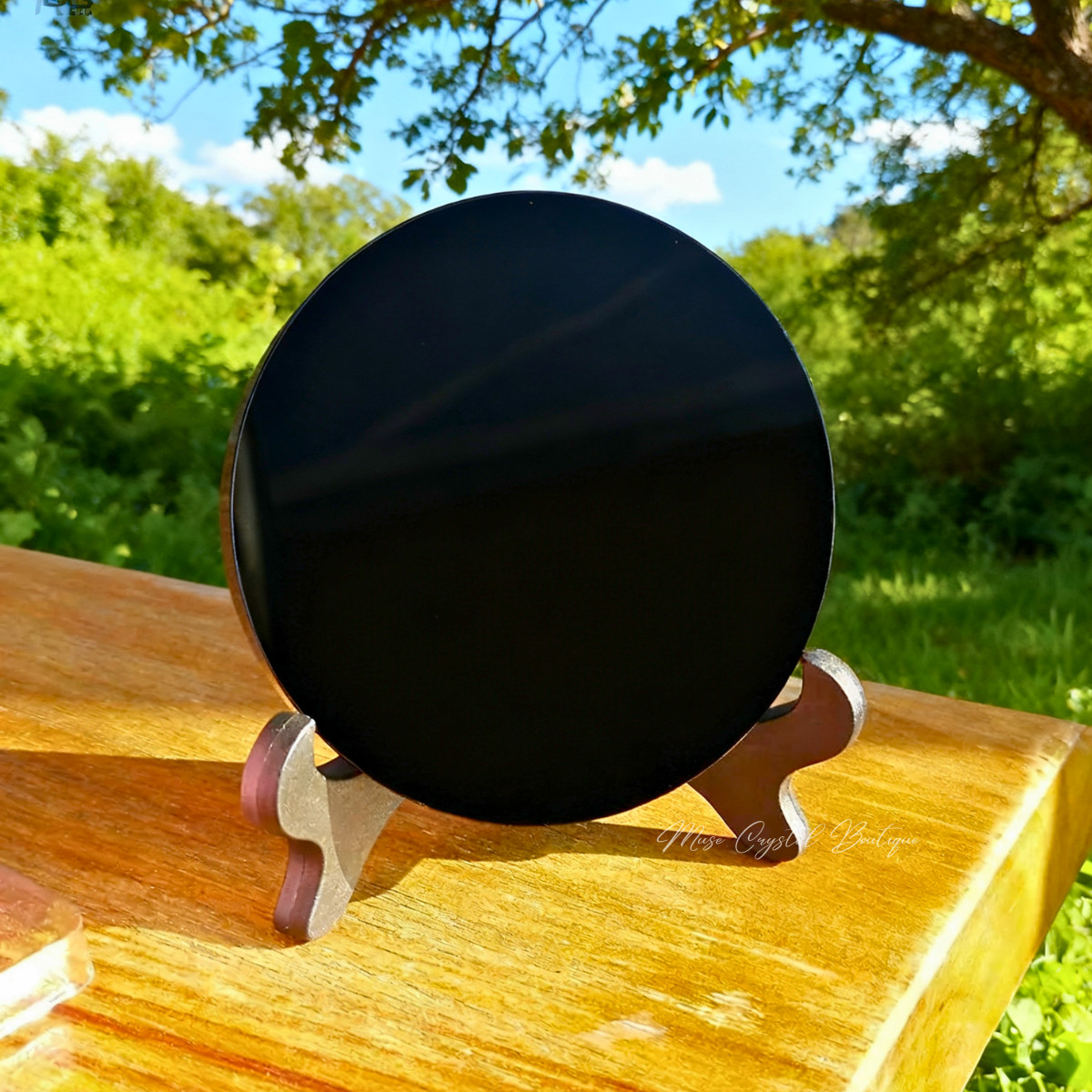 Obsidian Scrying Mirror Black Crystal Plate with Stand Home Decor Healing Gift