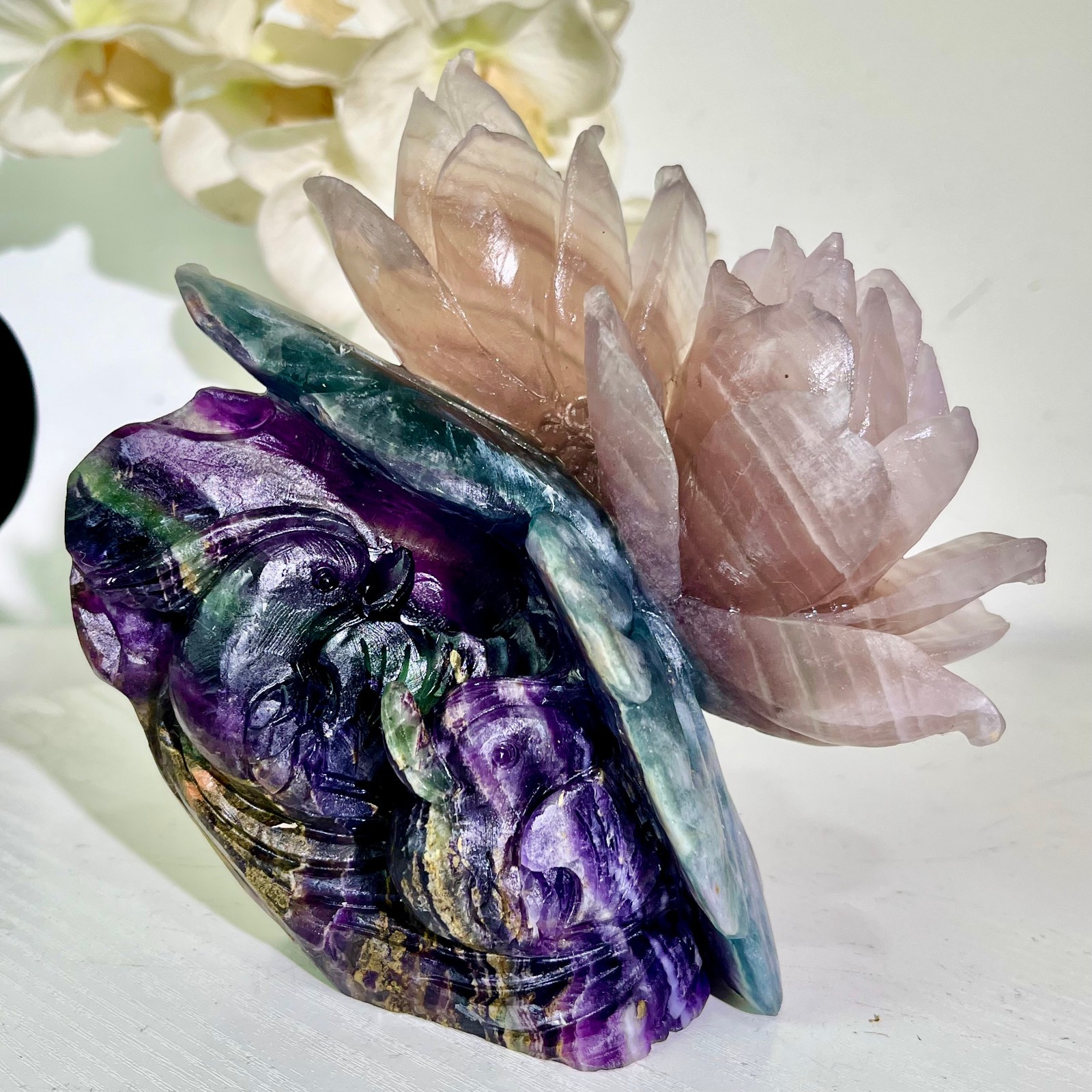 4.01LB Natural fluorite quartz products, hand carved and polished spiritual orn