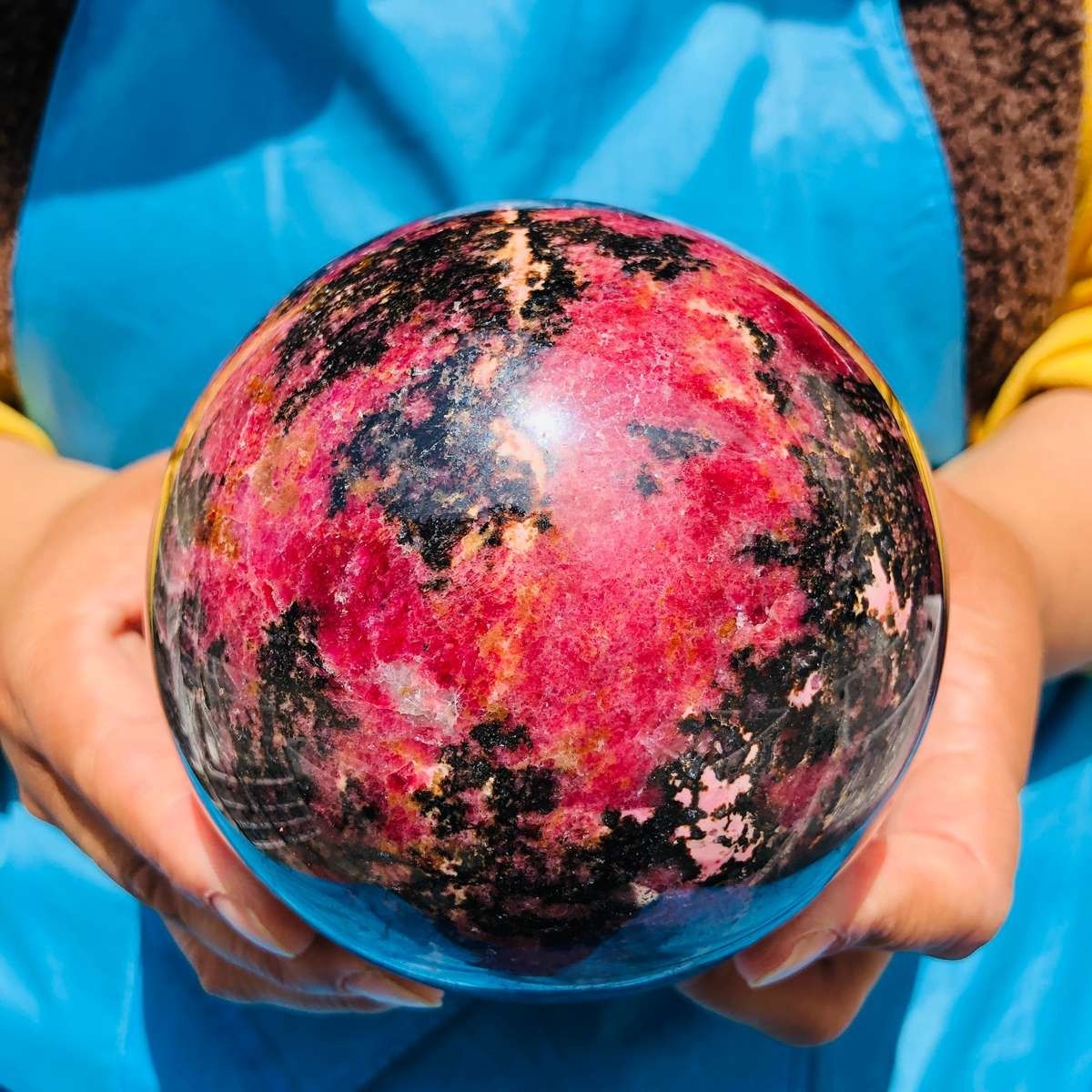 4.73 LB Natural Rhodonite Crystal Sphere Pink Black Healing Gem Stone 4776