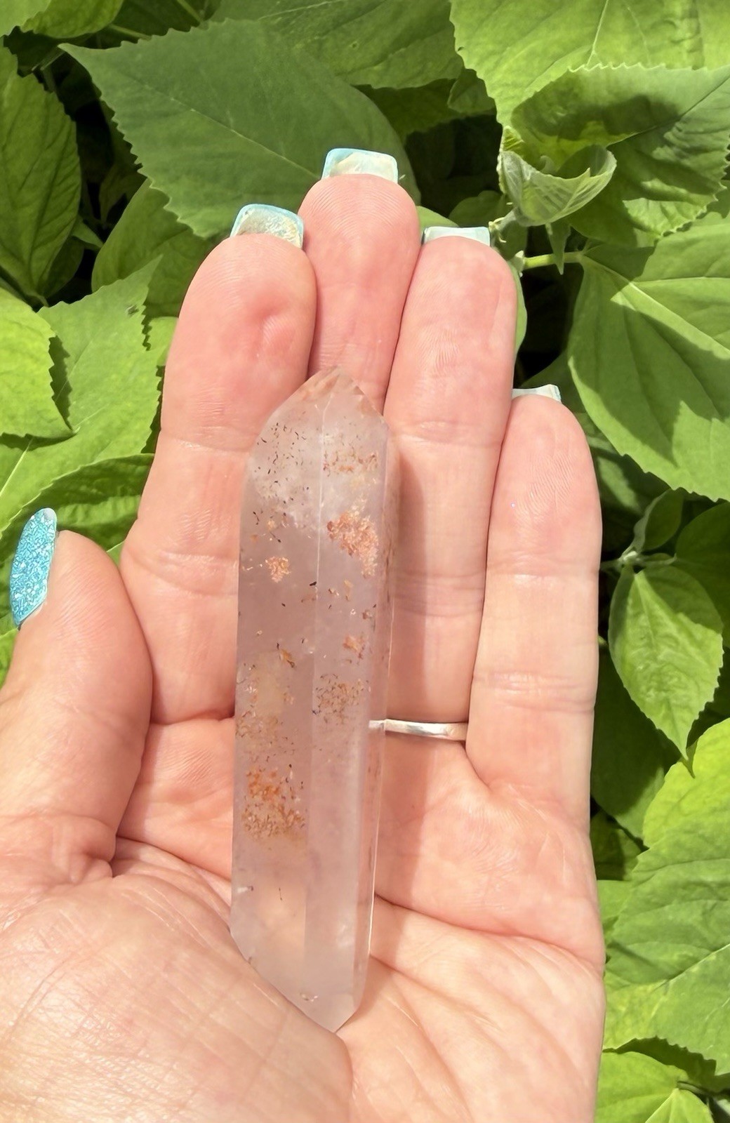 Natural Pink Lemurian Quartz Double-Terminated Crystal Wand