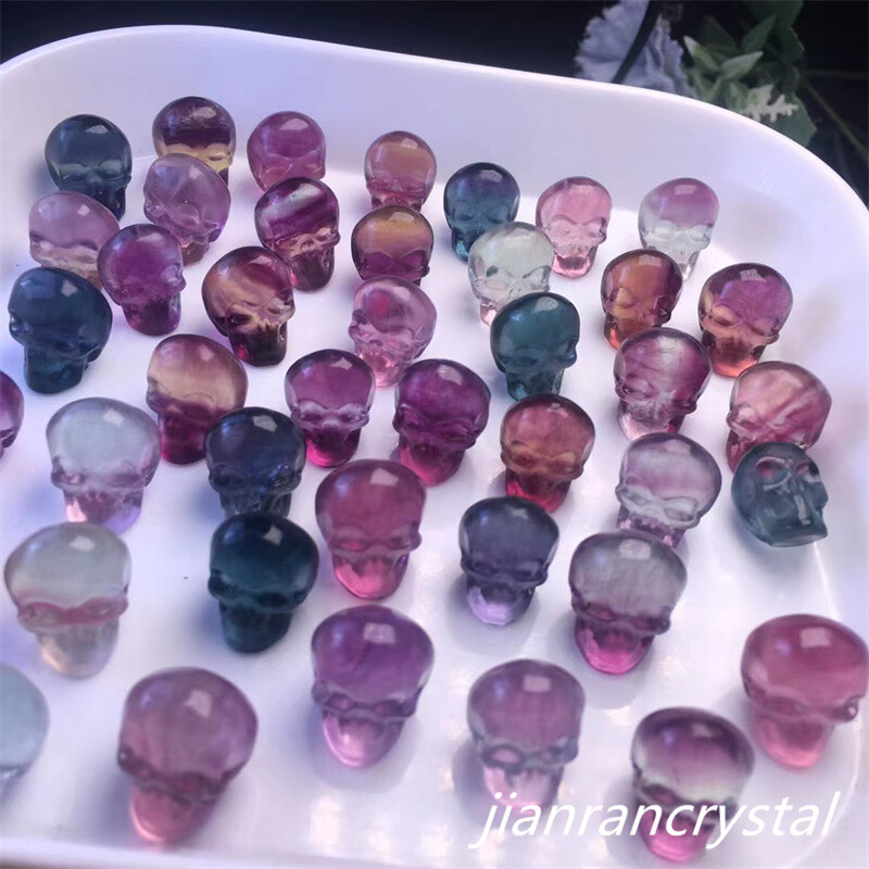 Natural Fluorite Skull Hand Carved Mini Quartz Crystal Reiki Healing Gift 5pcs