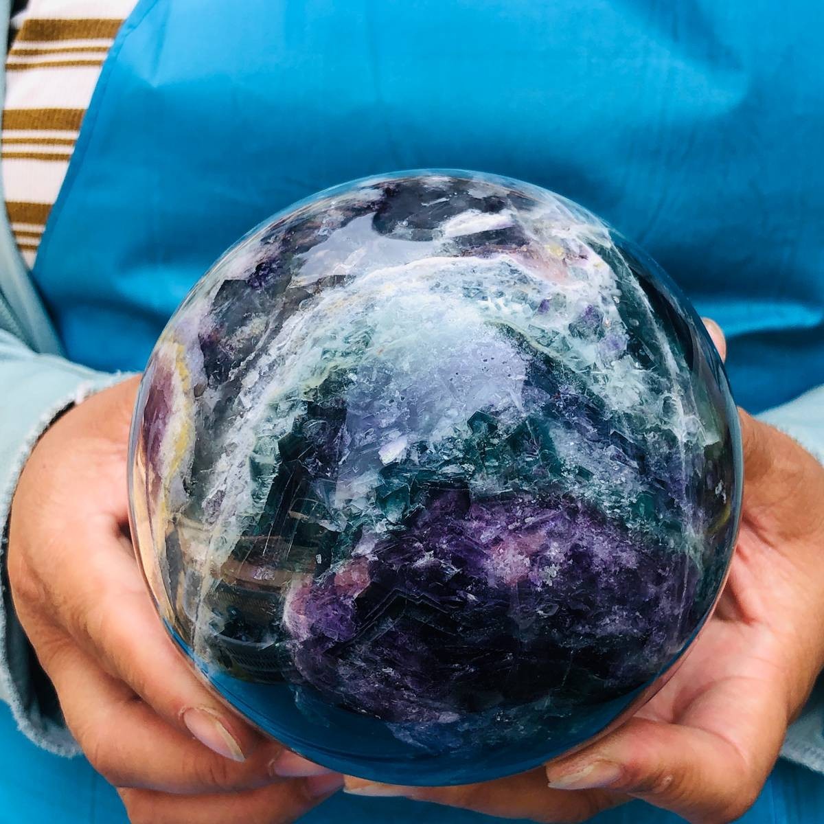 5.25 LB Natural Rainbow Fluorite Sphere Collectible Decor Healing Stone 5506