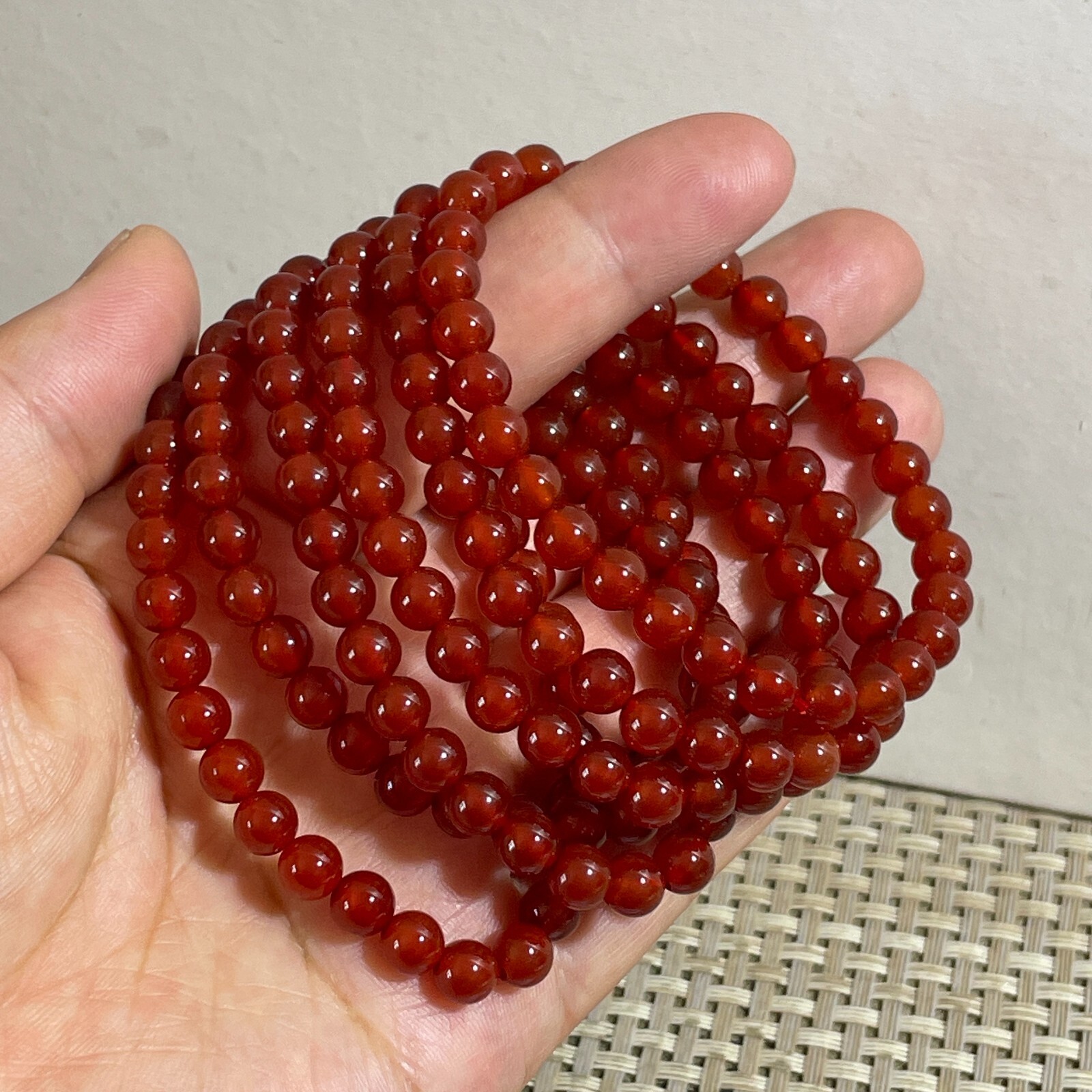 Wholesale 1 Pcs red agate stone ball beads 6mm 7.5”crystal Stretch Bracelet
