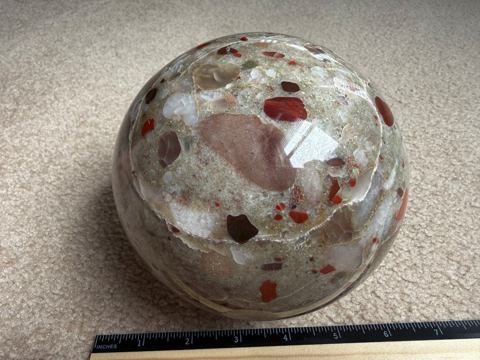8.75lb Michigan Puddingstone Pudding Stone 5 1/2″ custom made beautiful SPHERE