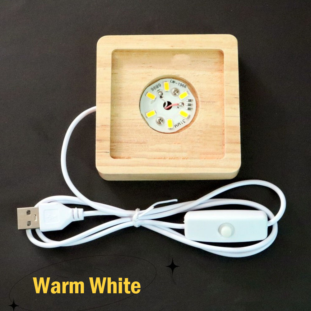 2pcs USB LED Light Square Solid Wood Base Holder Warm For Crystal Craft Display