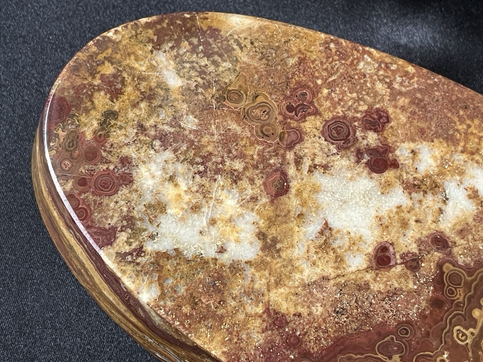 Carved And Polished Stone Dish Crazy Lace Agate Oval Jewelry Dish Cufflinks Tray