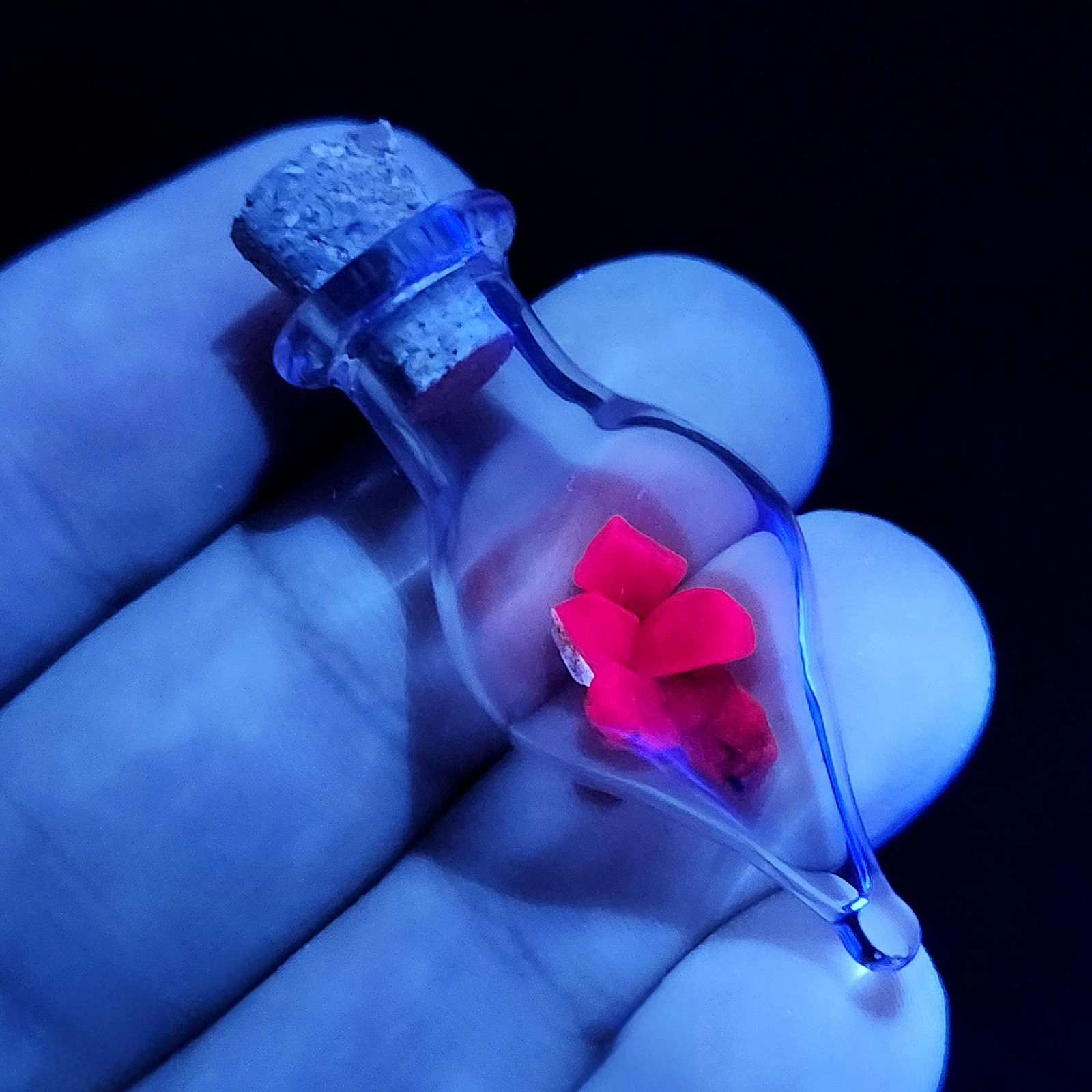 UV Reactive Ruby Chips in Glass Jar, Polished Ruby Crystals in Gem Jar