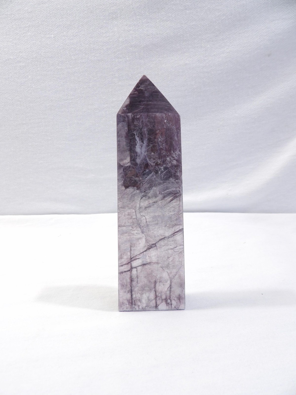 Natural gem lepidolite metallic purple mica tower point, 175g, 5.25″L