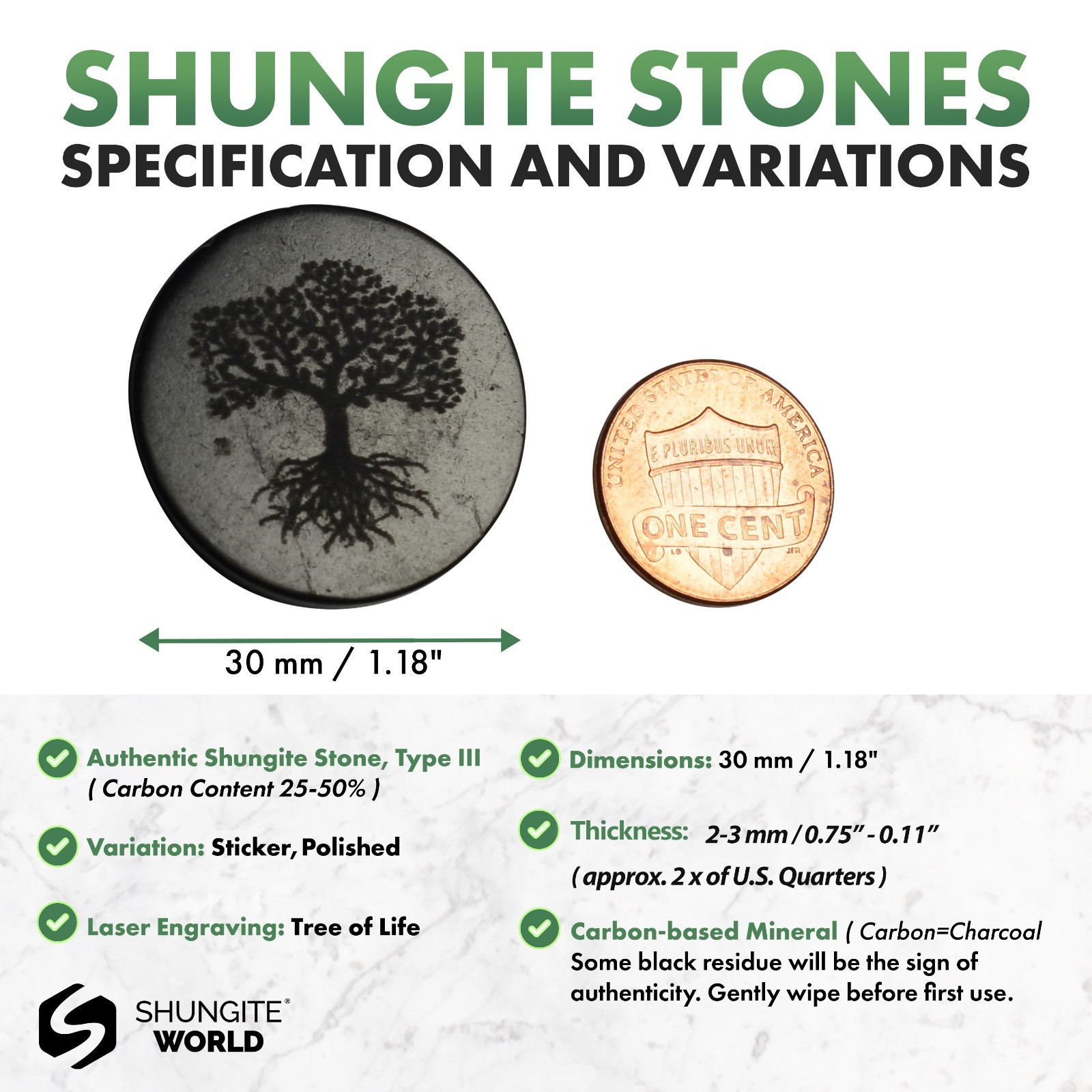 Shungite EMF Protection Sticker Polished 30 mm / 1.18″ – Tree of Life / 1 pk
