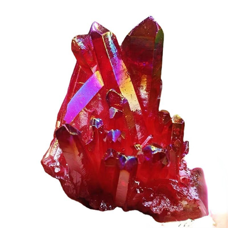 100g Natural Aura Red Titanium Quartz Crystal Cluster VUG Specimen Healing Reiki
