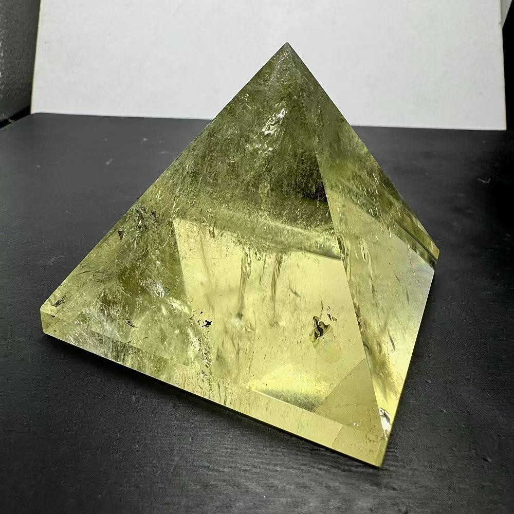 345g Natural Citrine Quartz Carved Pyramid Crystal Reiki Healing Decor