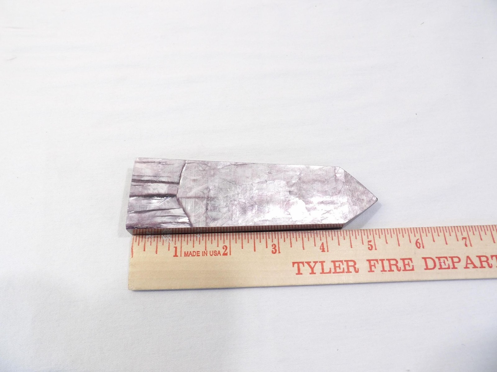 Natural gem lepidolite metallic purple mica tower point, 175g, 5.25″L