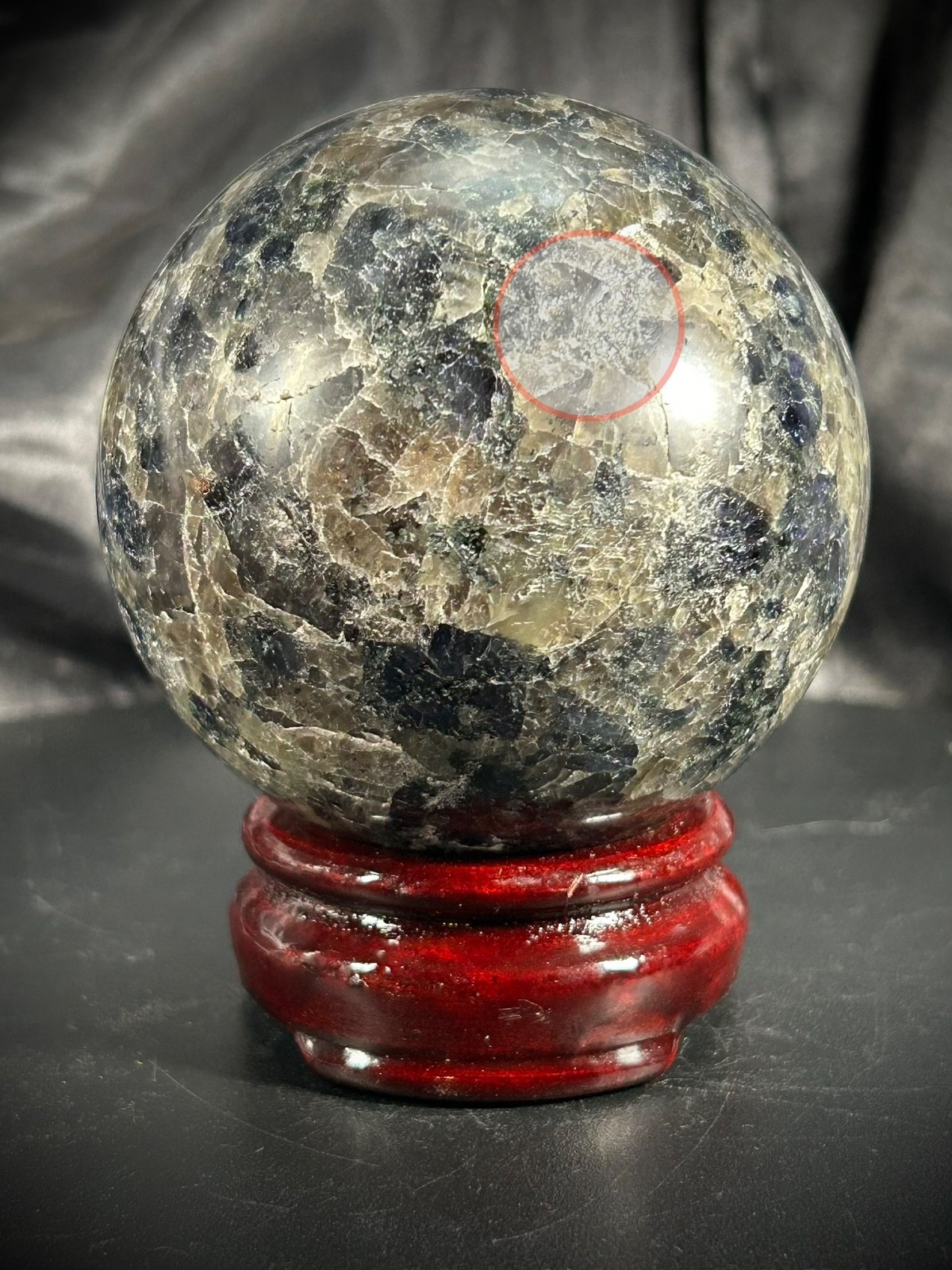 Perfectly Imperfect SALE 3.06″ Iolite Sphere With Wood Stand (SEE DETAILS)