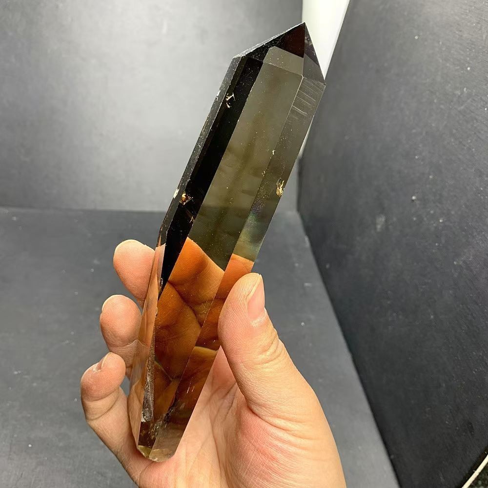 1.04LB Natural Smoky Citrine Quartz Obelisk Energy Crystal Tower Reiki +Stand