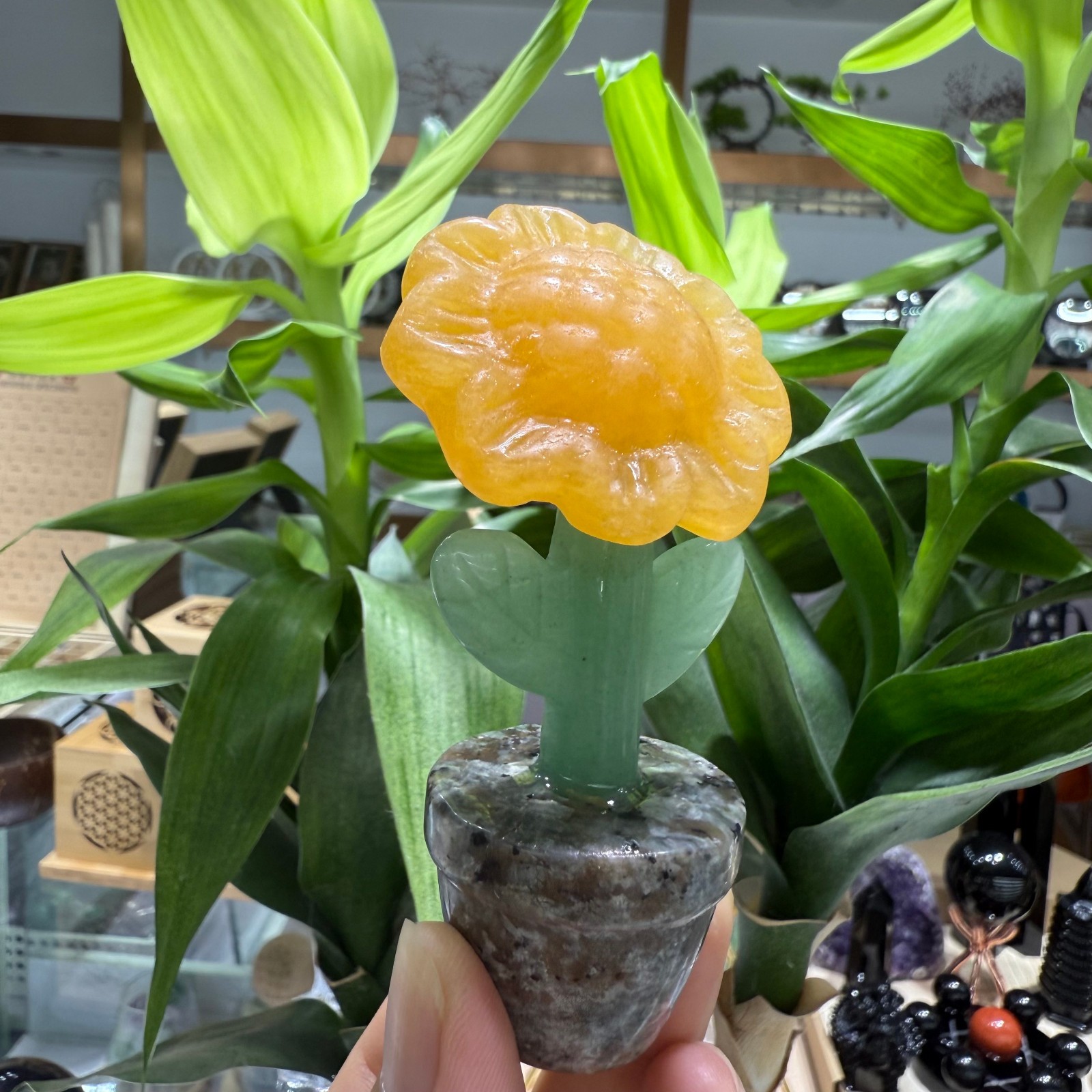 3.3″ natural geode stone Sunflower quartz Crystal Healing Energy Decor