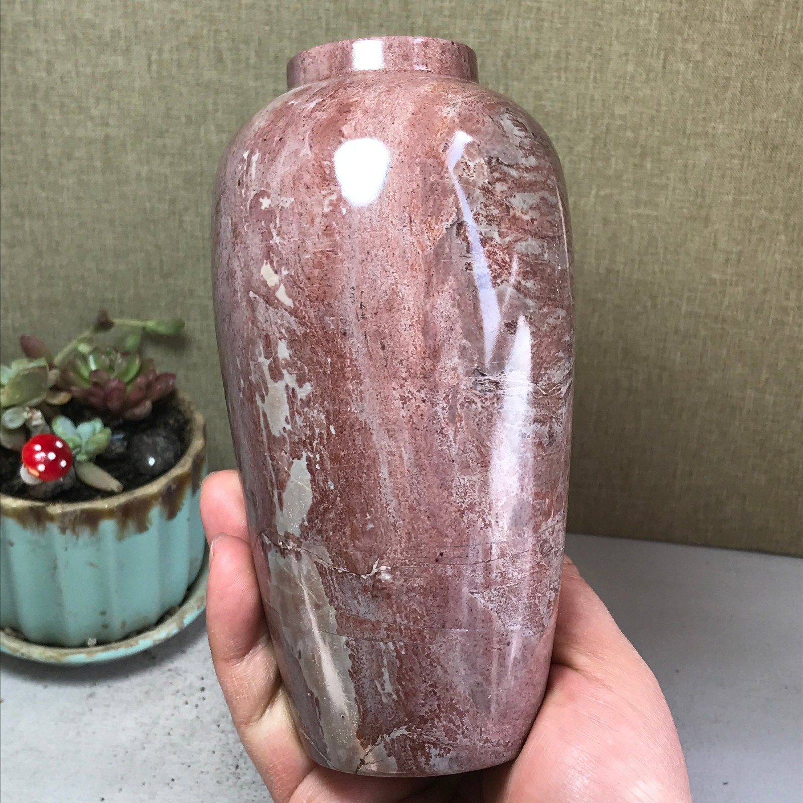Natural Chinese painting vase stone crystal ornaments for home decoration A4164
