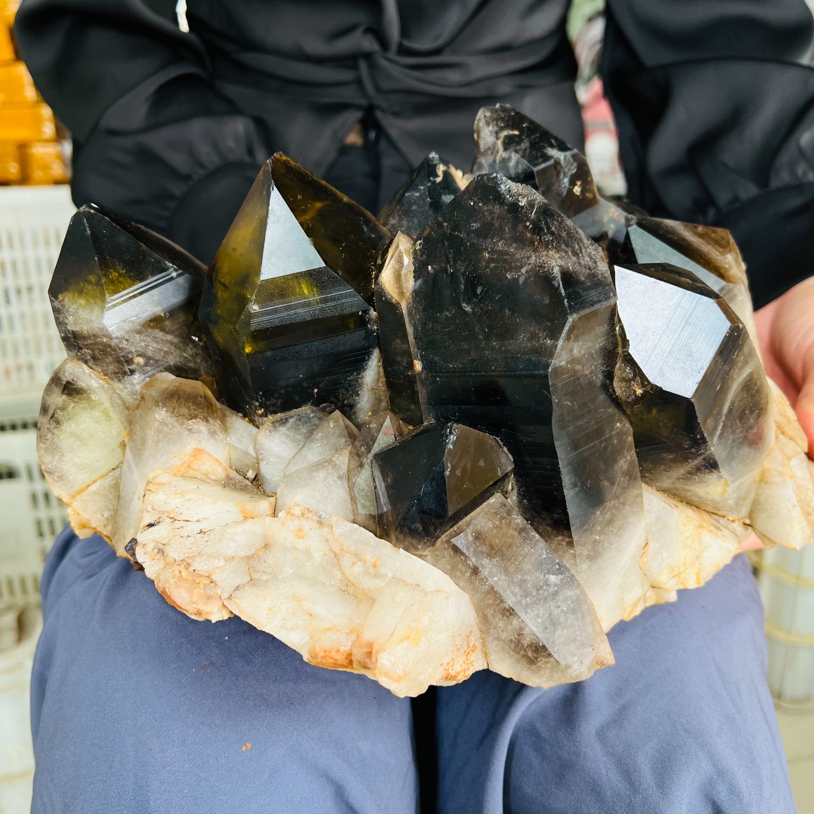 14.3LB natural Crystal black yellow clusters Aura Quartz Crystal Healing
