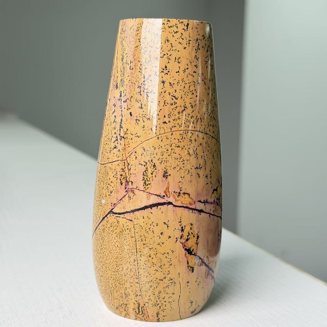 1.3LB 5.1″ Natural Picture Jasper Vase Crystal Carving Healing Home Decor
